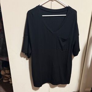 Black V-Neck Ribbed T-Shirt